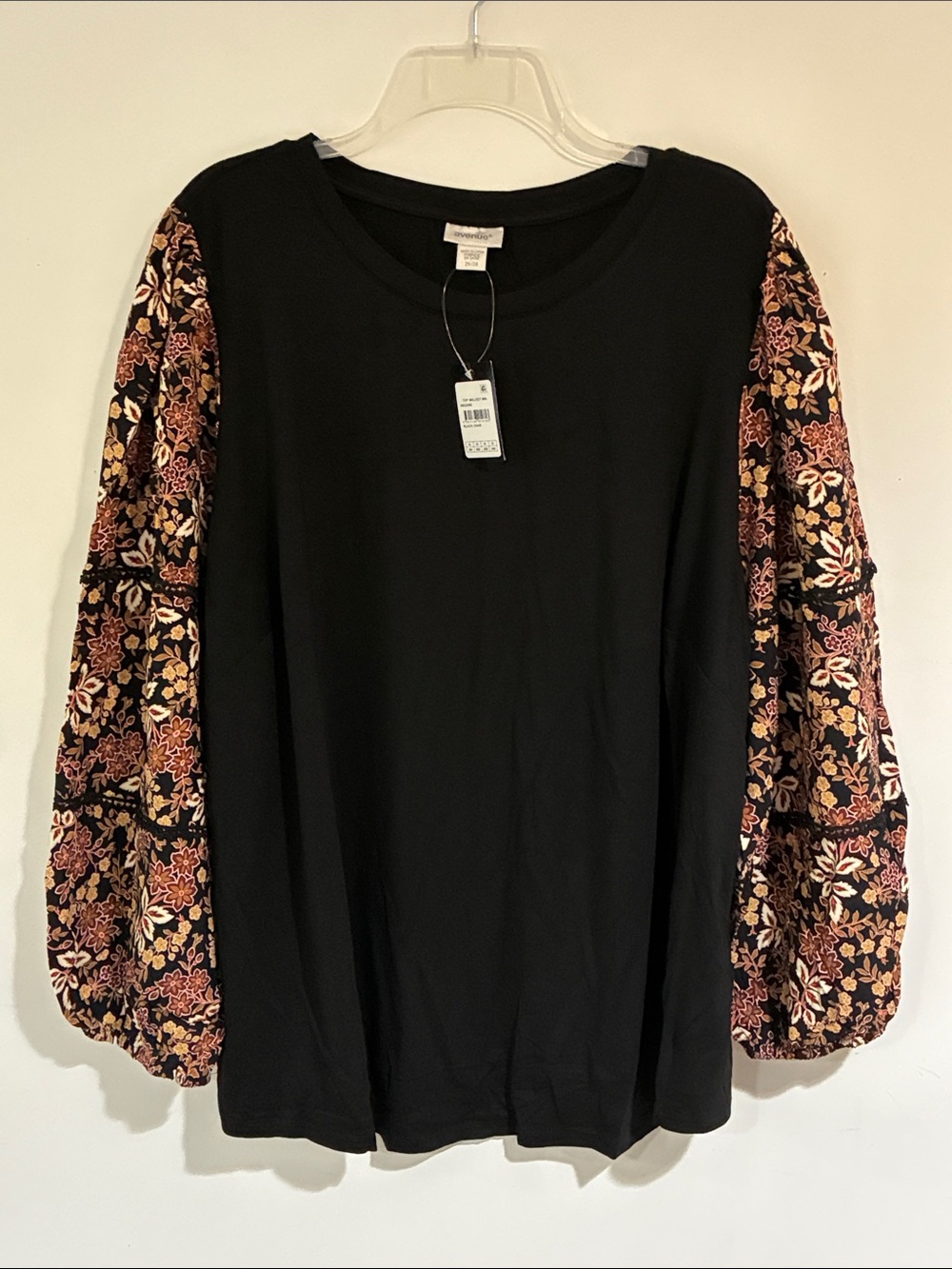 Avenue Black Top with Floral Balloon Sleeves